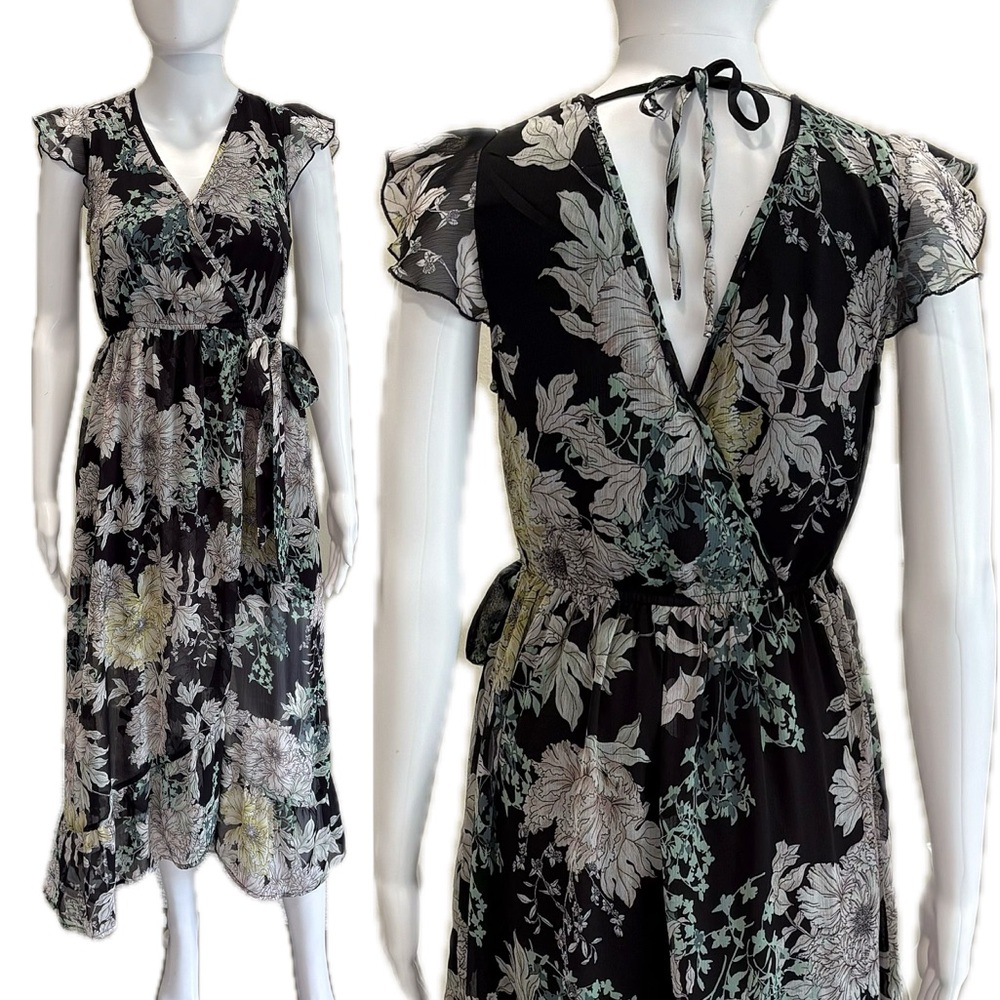 Band of Gypsies Floral Babydoll Maxi Dress Size XS Flutter Sleeve Fairy Whimsy